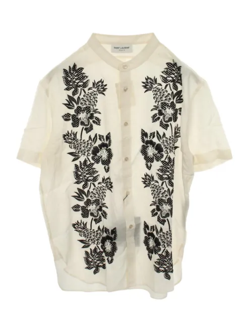 Saint Laurent Pre-Owned flower-embroidered short-sleeve shirt Neutrals 1064259