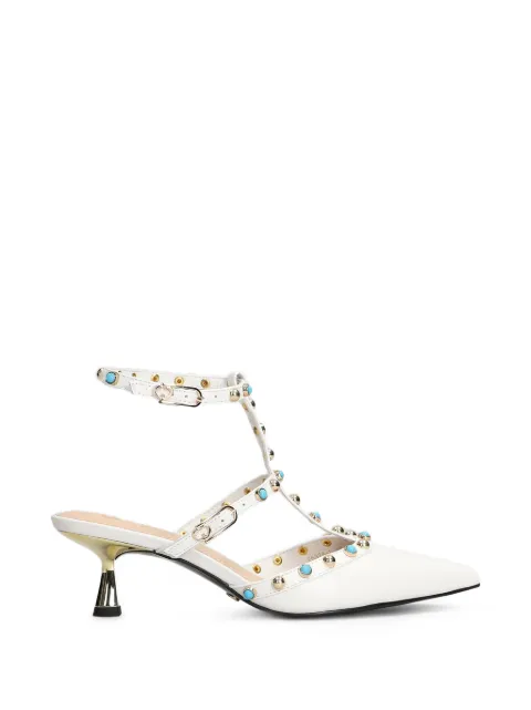 Gold & Rouge Glossy stud-embellished T-bar pumps White GLOSSY