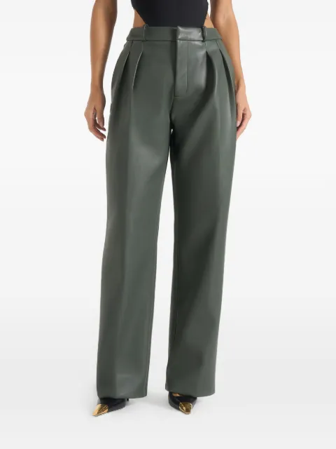 Manière De Voir Julie - leather twin pleat trousers - olive Green WMN41531