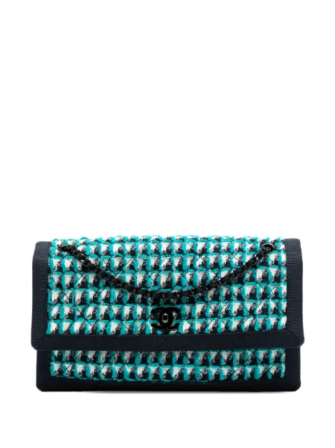 CHANEL Pre-Owned 2015-2016 CC Multicolor Quilted Tweed Accordion Houndstooth Flap shoulder bag Blue 2QYHJ5DOB4EDQUUG