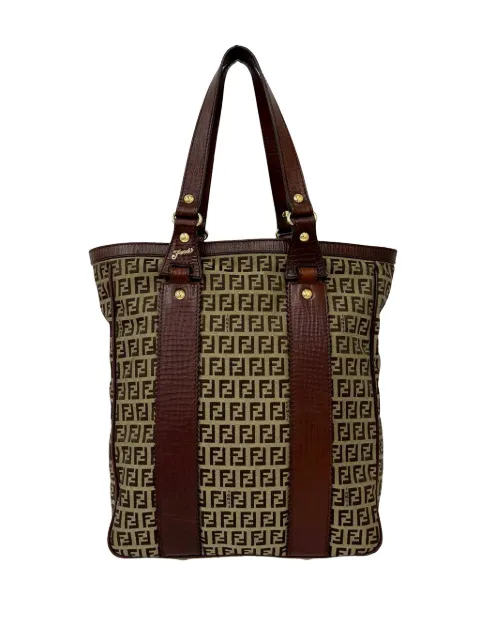 Fendi Pre-Owned 2000-2010 Leather Trimmed Zucchino Canvas tote bag Brown 10C2JM0QW2A7M6T4