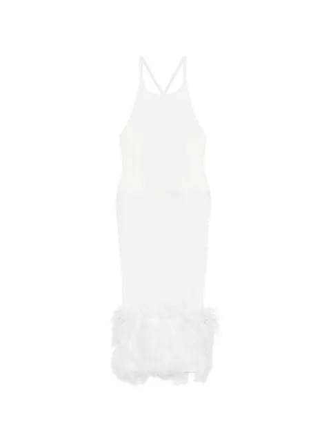 Vestiaire d'un Oiseau Libre feather-trim crossover-strap dress White FEATHERSLYCRAMIDIDRESS
