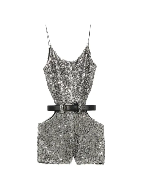 Vestiaire d'un Oiseau Libre sequin-embellished cut-out jumpsuit Silver SILVERSEQUINSCUTOUTJUMPSUIT