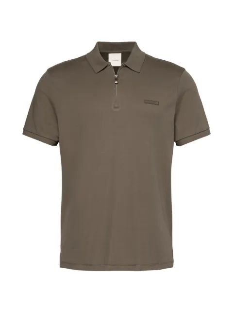 Calvin Klein logo-patch zip-neck polo shirt Brown LV04LE255GPAY