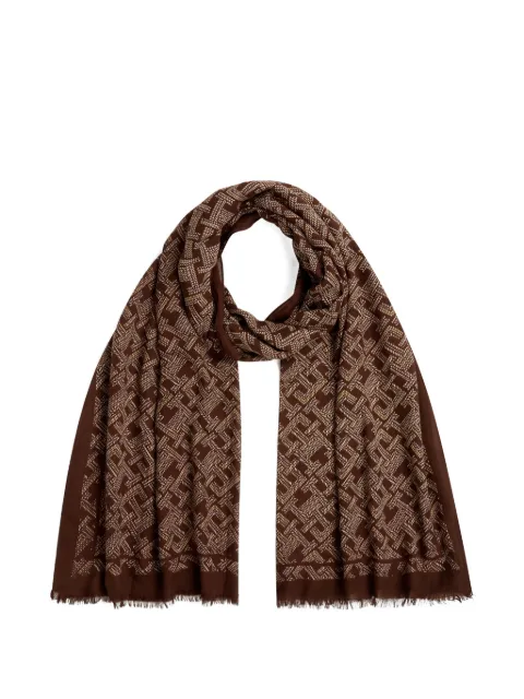 Tommy Hilfiger monogram-print frayed scarf Brown AW0AW18687