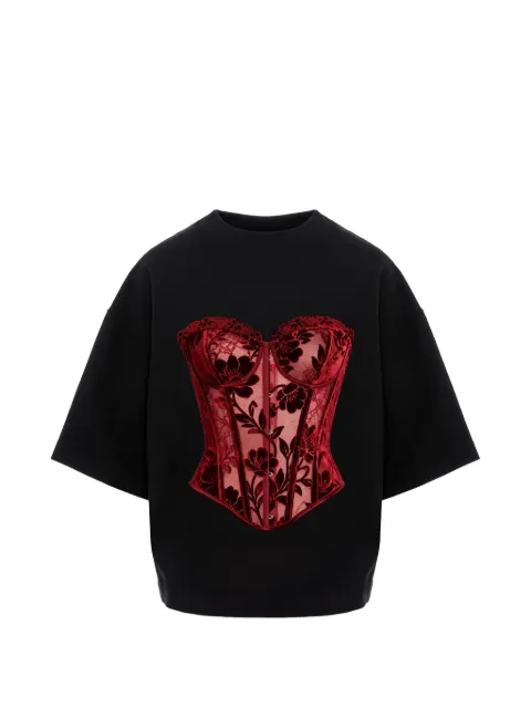 HAMZA lace-print corset-style T-shirt Black REDLACETSHIRT