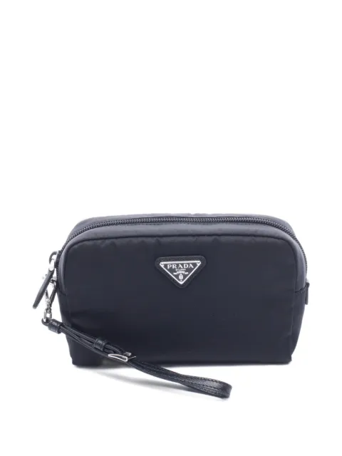 Prada Pre-Owned 2020s Re-Nylon logo-plaque pouch Black 1068012