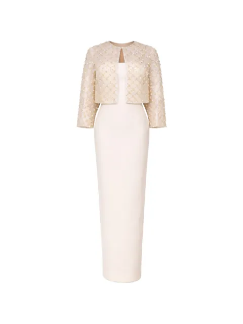 Rami Al Ali embellished overlay-top tubino maxi gown Neutrals RAASS268134FL