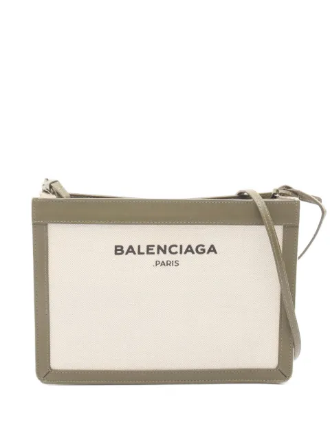 Balenciaga Pre-Owned 2000s Navy leather-trim crossbody bag Neutrals 1064284