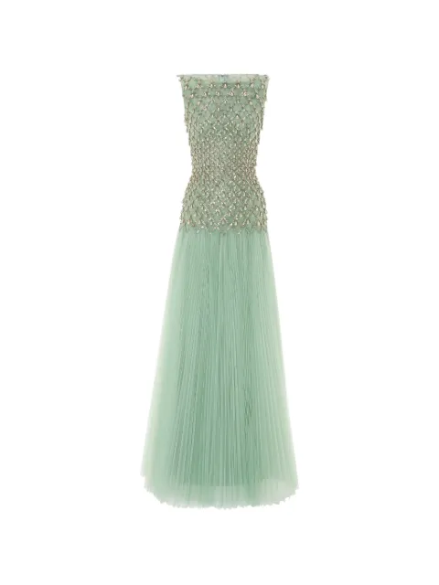 Rami Al Ali fully beaded pleated maxi gown Green RAASS268142FL