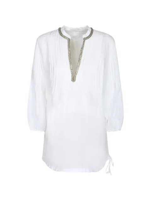 120% Lino embellished pintuck-detail top White 33ALIW13880000115000050