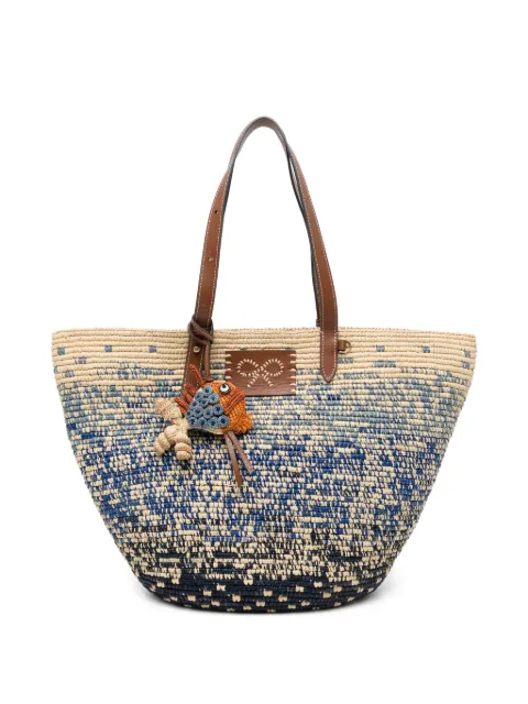 Anya Hindmarch woven-raffia fish-charm tote bag Blue 205726