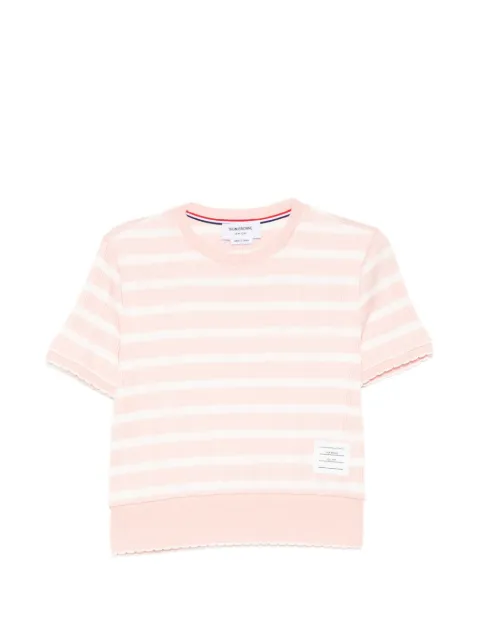 Thom Browne logo-patched striped T-shirt Pink FJS224AJ0256