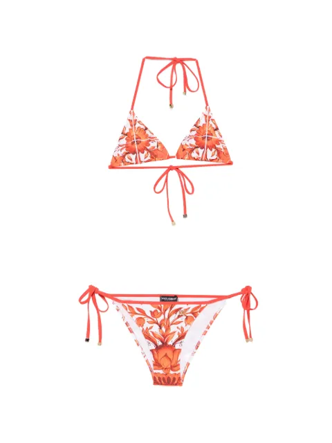 Dolce & Gabbana Maiolica-print triangle bikini set White O8A23JONO19