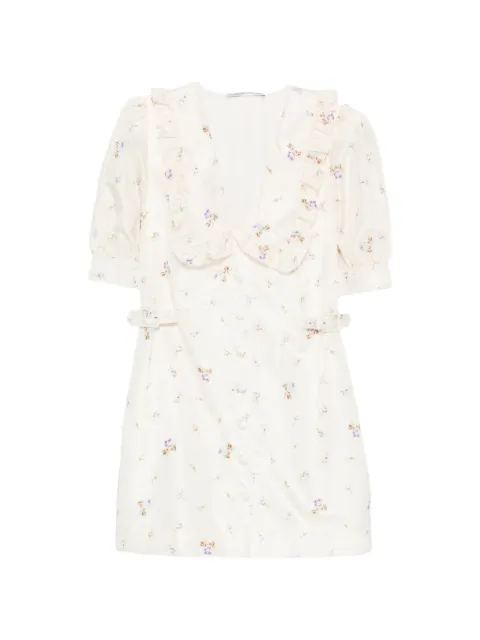 Alessandra Rich floral-print silk taffeta mini dress with buckles Neutrals FABX4390F4815