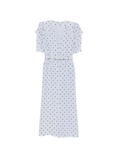 Alessandra Rich polka-dot silk midi dress with V-neckline Blue FABX4413F4831