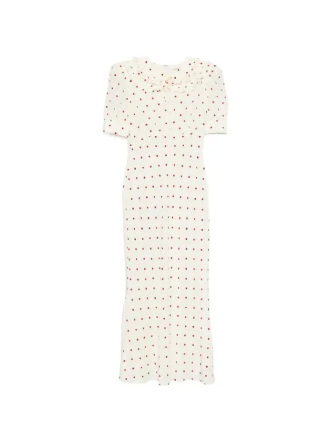 Alessandra Rich polka-dot silk midi dress with double collar Neutrals FABX4449F4831