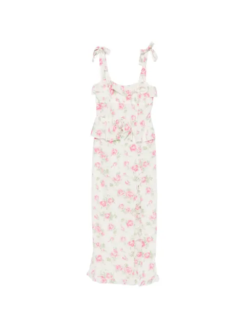 Alessandra Rich floral-print silk midi dress with ruffles White FABX4377F4823
