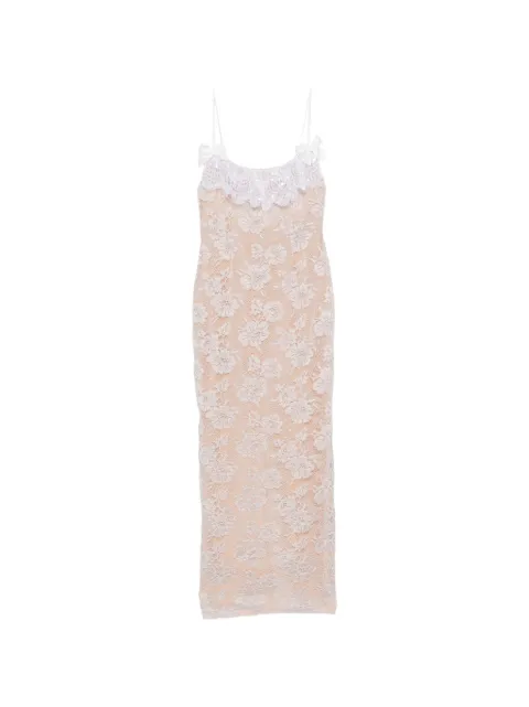 Alessandra Rich lace slip dress with sequin-embroidered ruffle Neutrals FABX4530P4875