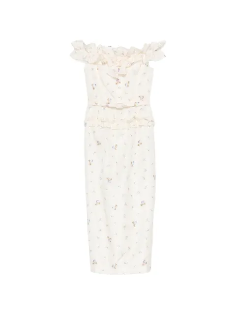 Alessandra Rich floral-print silk taffeta off-shoulder dress Neutrals FABX4461F4815