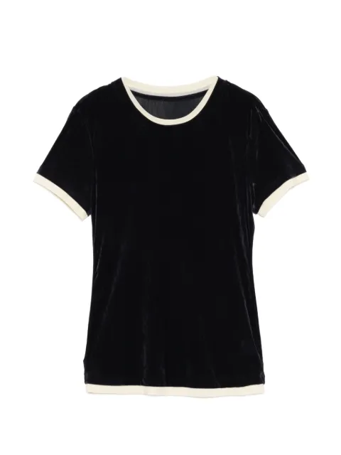 JNBY contrast-trim velvet T-shirt Blue 5Q5115310