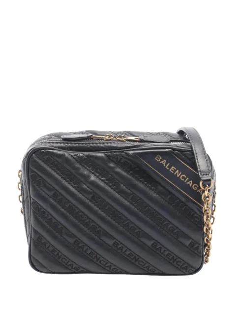 Balenciaga Pre-Owned 2018-2026 Calfskin Allover Logo Blanket Reporter XS crossbody bag Black 5Q0YCLZL60F33PTE