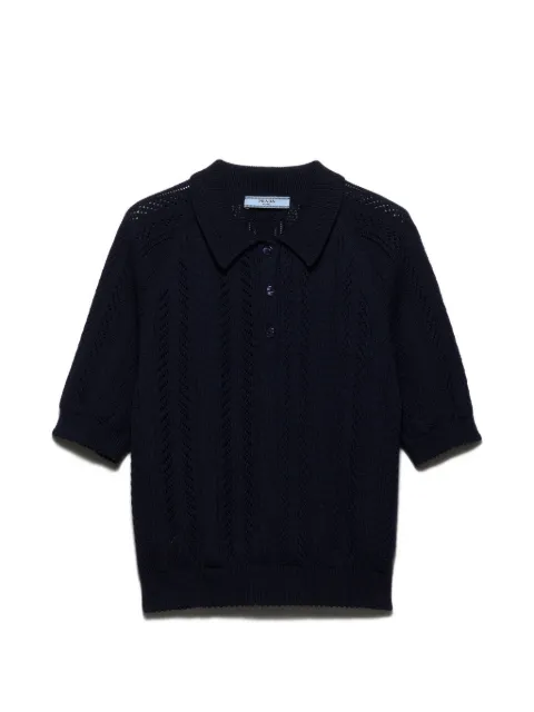 Prada short-sleeved openwork cotton polo shirt Blue P24D3PSOOO193Q