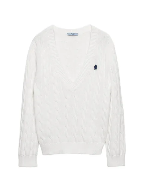 Prada cable-knit V-neck cotton sweater White P24D3MOOO19VL