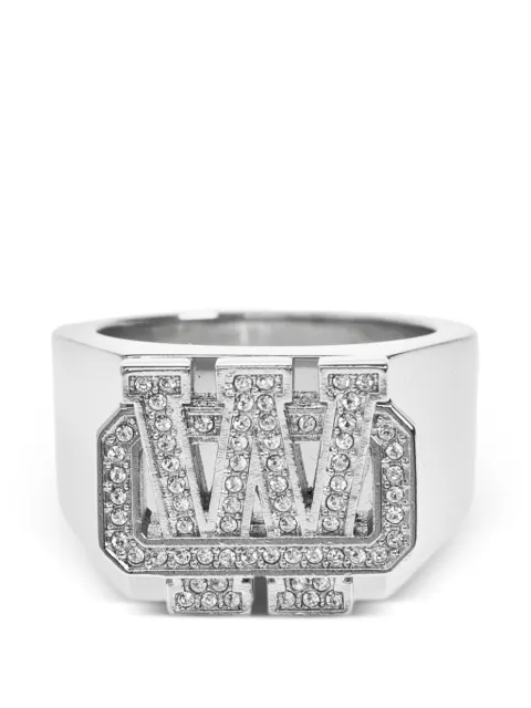 Off-White crystal-embellished signet ring Silver OMOC07RS26MET0017210