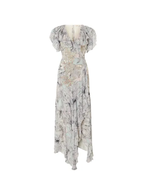 Temperley London Nerissa sequin-embellished ruffled asymmetric dress Neutrals 26ANER53754