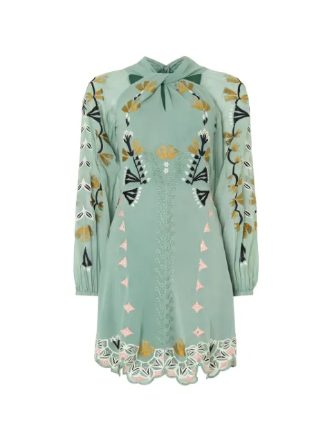 Temperley London embroidered scalloped-edge mini dress Green 26AROS55109