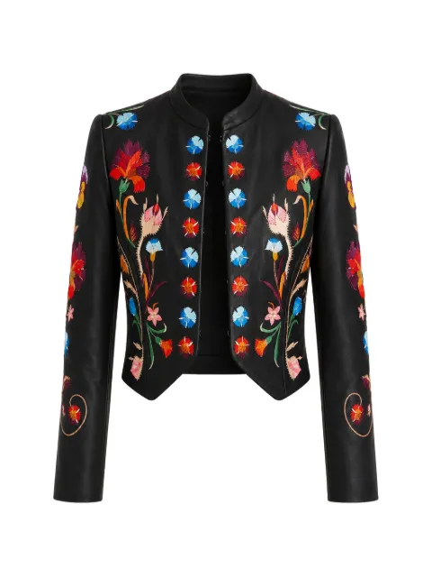 Temperley London Toledo floral-embroidered leather jacket Black 26ATTU54616