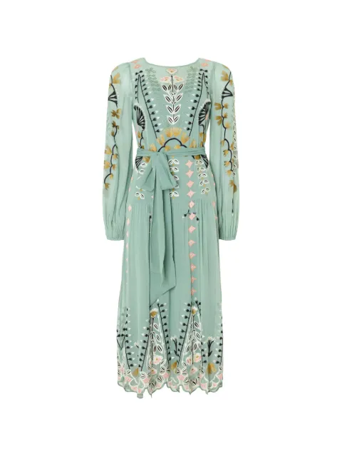 Temperley London Rosalba floral-embroidered midi dress Green 26AROS55030