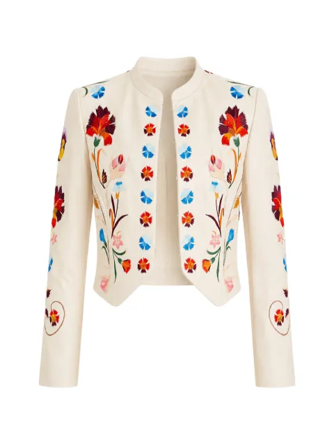 Temperley London Toledo floral-embroidered leather jacket Neutrals 26ATTU54616