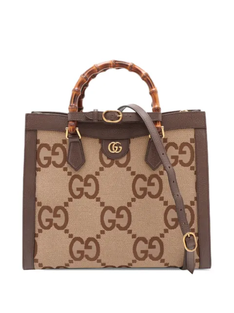 Gucci Pre-Owned 2015-2026 Medium Jumbo GG Canvas Bamboo Diana Tote satchel Brown GAEYQVNLIVF60VEY