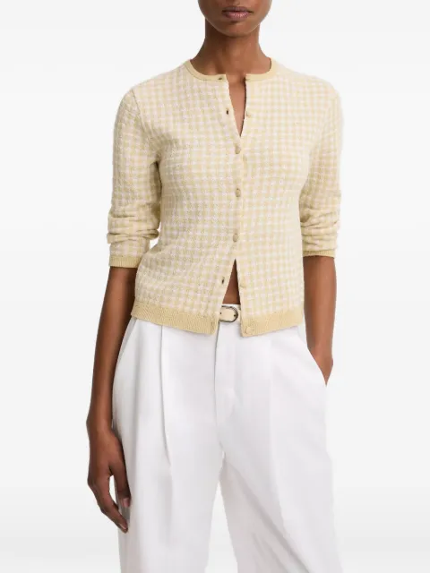 Vince gingham three-quarter-sleeve cardigan Yellow V183679877