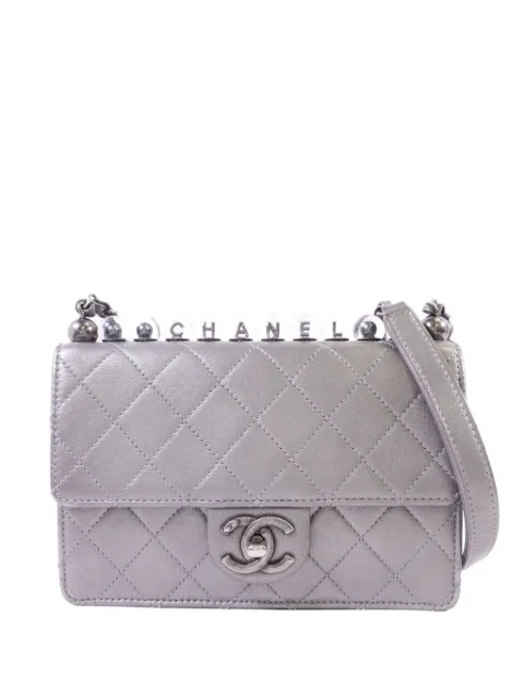 CHANEL Pre-Owned diamond quilt CC turn-lock chain shoulder bag Grey AS0585