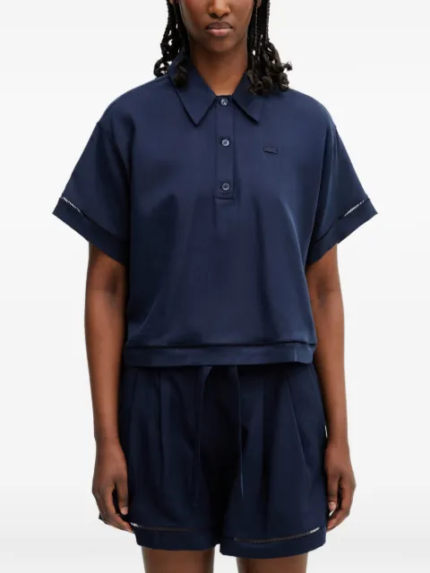 Lacoste logo-patch open-work polo shirt Blue CF0061