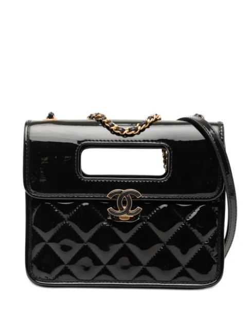 CHANEL Pre-Owned 2021-2026 Mini Quilted Patent Graphic Catch Flap satchel Black TG26187FOTTQC70D