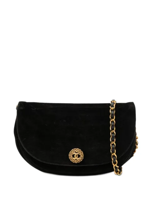 CHANEL Pre-Owned 1984-1986 CC Quilted Velvet Half Moon Flap crossbody bag Black FN9X7JQG6G84VM5V