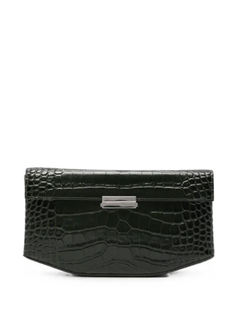 TOTEME Clip croc-embossed clutch bag Green 263WAL0133LE0076136