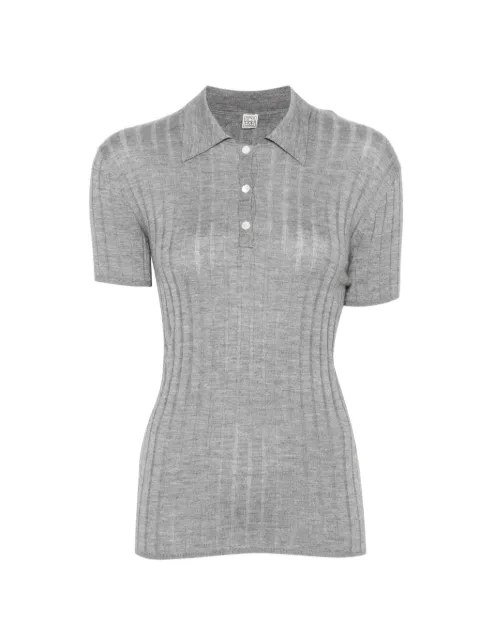 TOTEME ribbed-knit short-sleeves polo top Grey 263WRT0835YA0293074