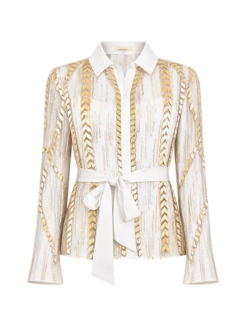 Temperley London Viola bead-embellished belted shirt White 26UVIO54478A