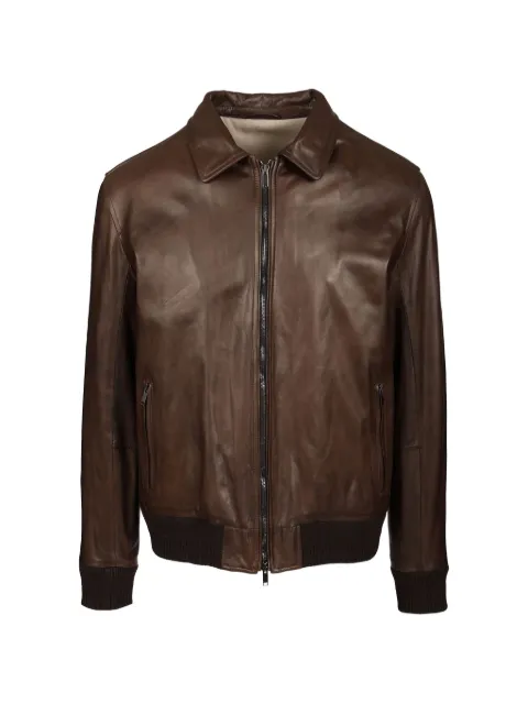Al Duca D’Aosta 1902 ribbed-trim leather jacket Brown PLATONE