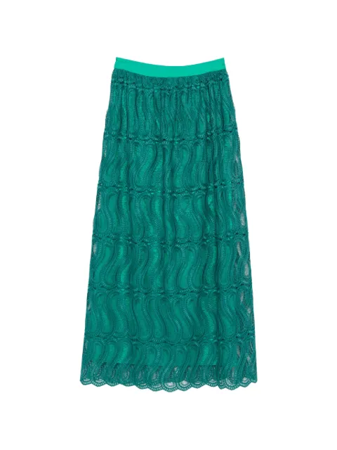 Raquel Diniz Sabi lace-overlay scalloped-edge midi skirt Green 8L0002540977