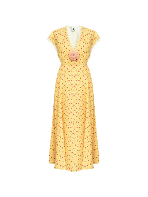 Sleeper Genus floral-print lace-trim midi dress Yellow GRDR01F106R