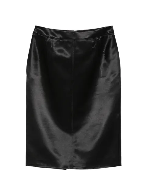 Saint Laurent satin-effect Cassandre-charm midi skirt Black 863981Y1K44