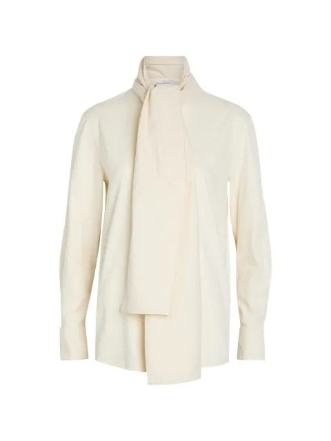 Another Tomorrow scarf-collar long-sleeve blouse Neutrals A126BL119CO