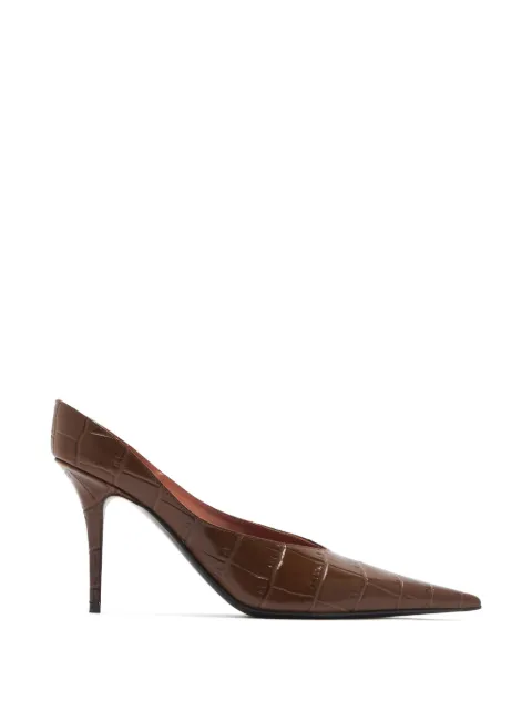 Amina Muaddi croc-effect pointed-toe pumps Brown 16S365871ANO