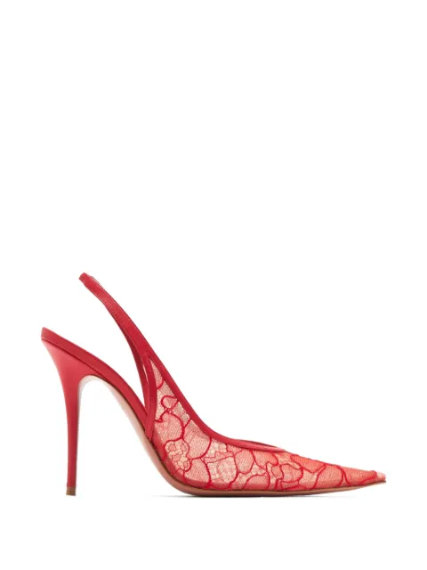 Amina Muaddi lace-embellished slingback pumps Red 16S365994ANO
